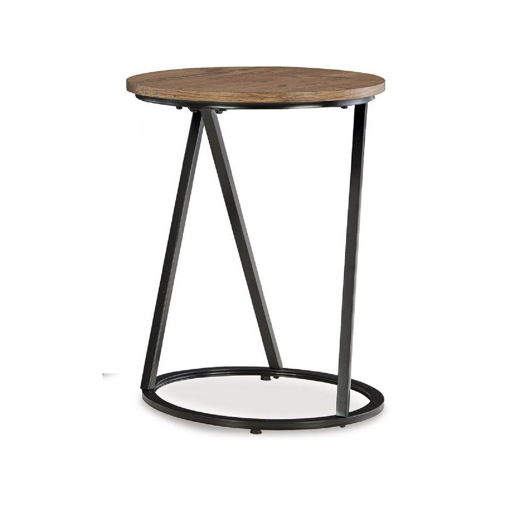 Benjara Kai 3pc Living Room Occasional Table Set, Round, Black Metal Angled Frame
