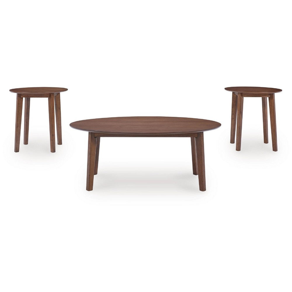 Benjara Hosi 3pc Living Room Occasional Table Set, Oval Tops, Round Tapered Legs