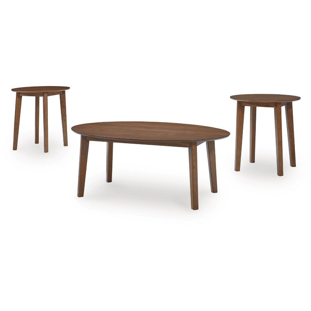 Benjara Hosi 3pc Living Room Occasional Table Set, Oval Tops, Round Tapered Legs