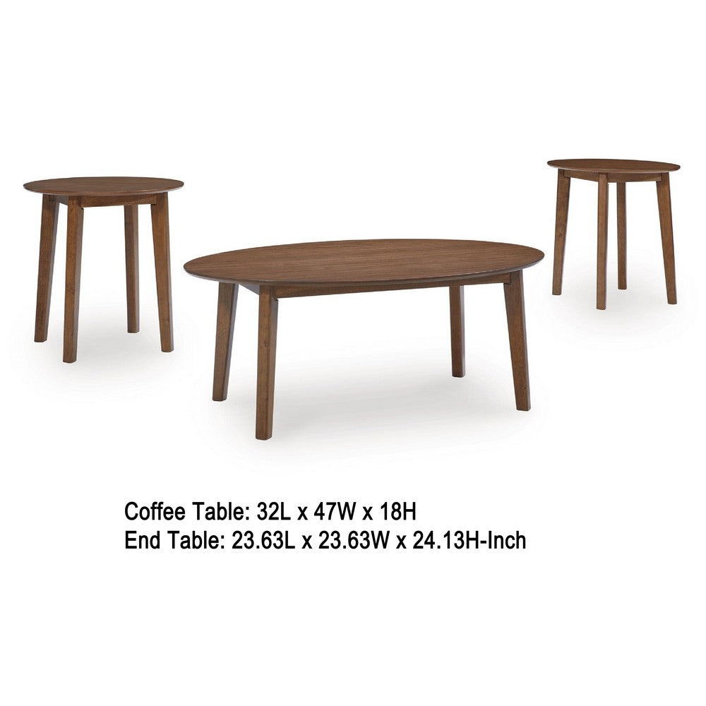 Benjara Hosi 3pc Living Room Occasional Table Set, Oval Tops, Round Tapered Legs