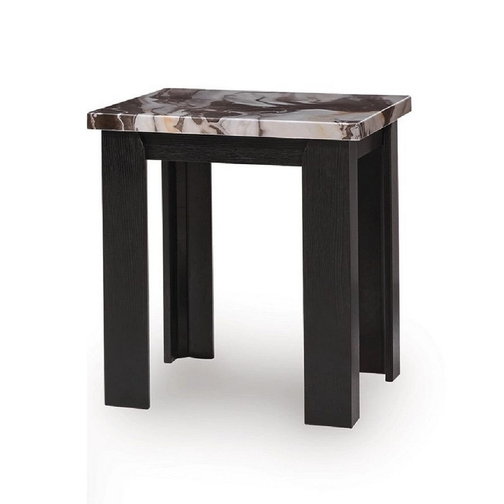 Benjara Poim 3pc Occasional Coffee And End Table Set, White Brown Faux Marble Top