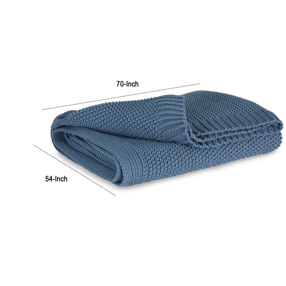 Benjara 70 x 54 Leri Throw Blanket, Set of 3, Machine Knitted Blue Cotton