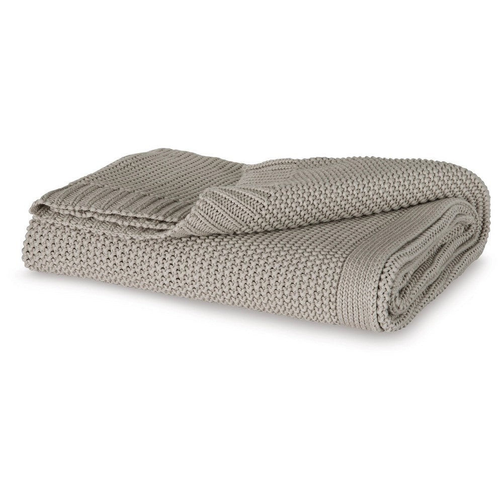 Benjara 70 x 54 Leri Throw Blanket, Set of 3, Machine Knitted Gray Cotton