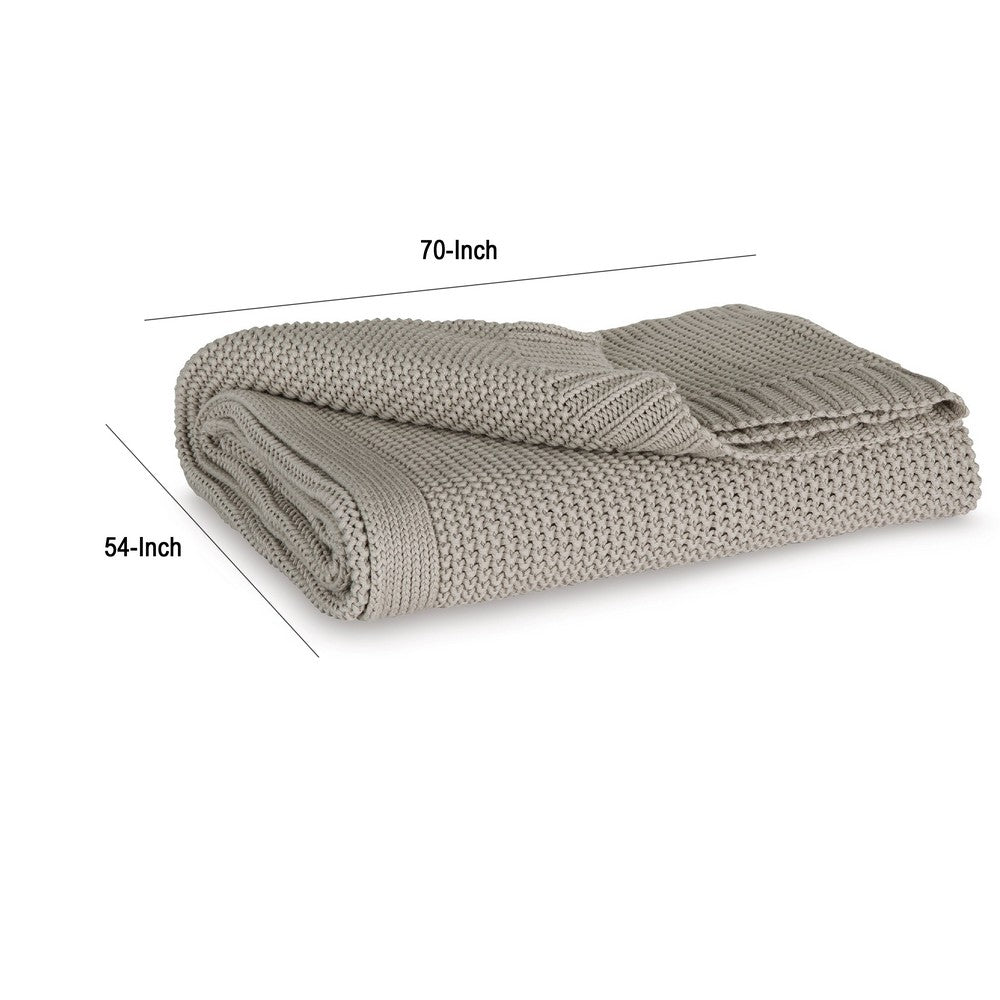 Benjara 70 x 54 Leri Throw Blanket, Set of 3, Machine Knitted Gray Cotton