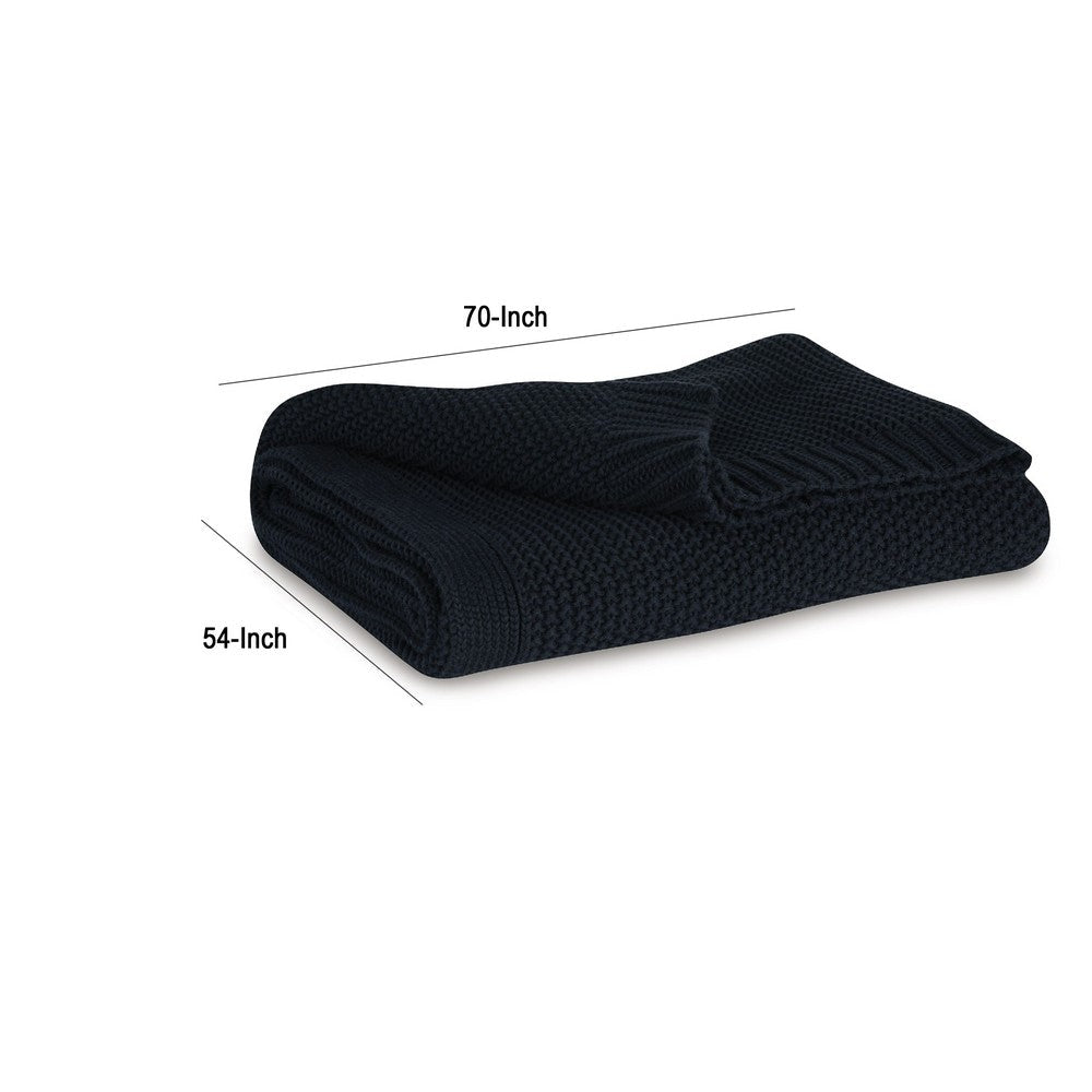Benjara 70 x 54 Leri Throw Blanket, Set of 3, Machine Knitted Black Cotton