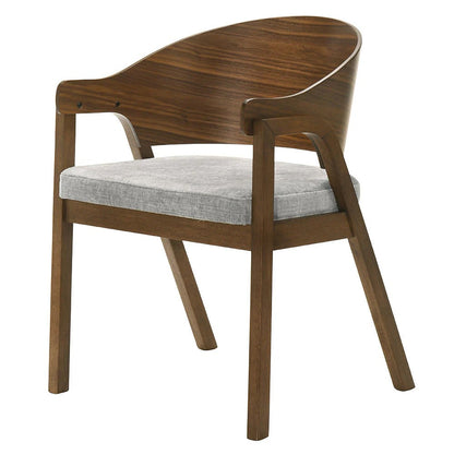 Benjara Lery Armchair Set of 2, Curved Walnut Brown Wood Back, Padded Seat