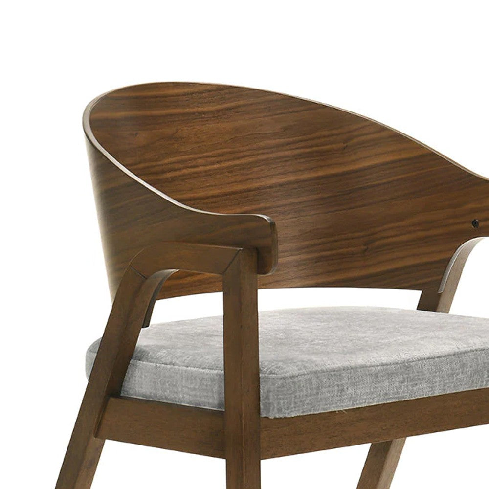 Benjara Lery Armchair Set of 2, Curved Walnut Brown Wood Back, Padded Seat