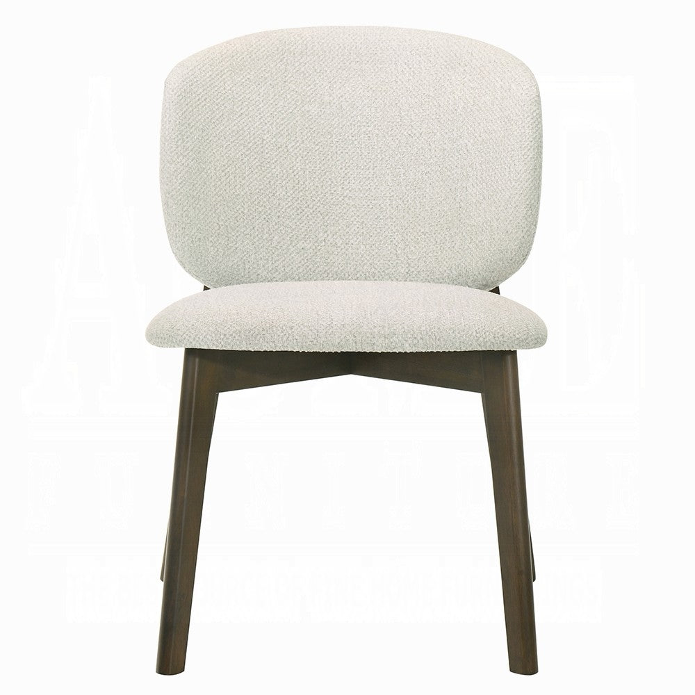 Benjara Mery Dining Side Chair Set of 2, Gray Chenille, Walnut Brown Legs