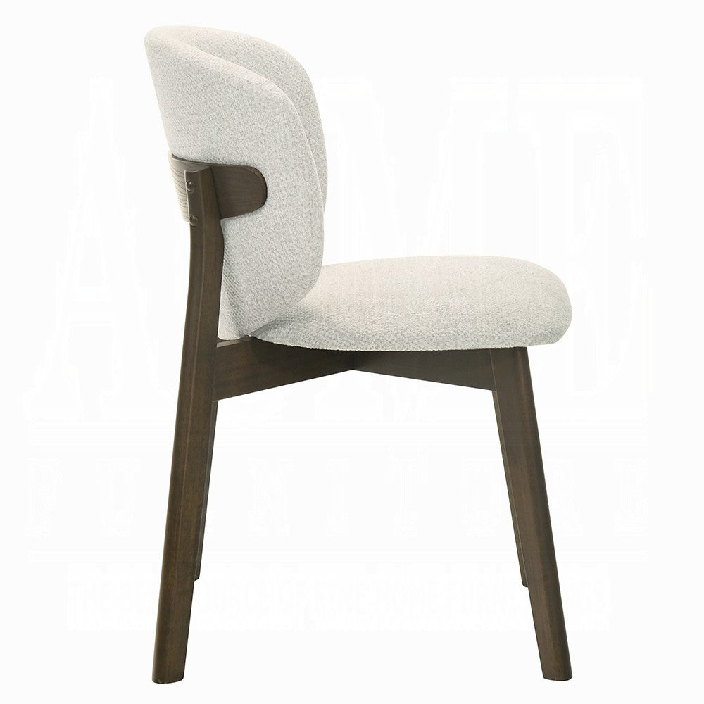 Benjara Mery Dining Side Chair Set of 2, Gray Chenille, Walnut Brown Legs