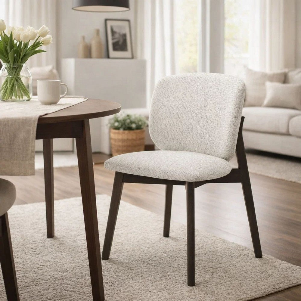 Benjara Mery Dining Side Chair Set of 2, Gray Chenille, Walnut Brown Legs