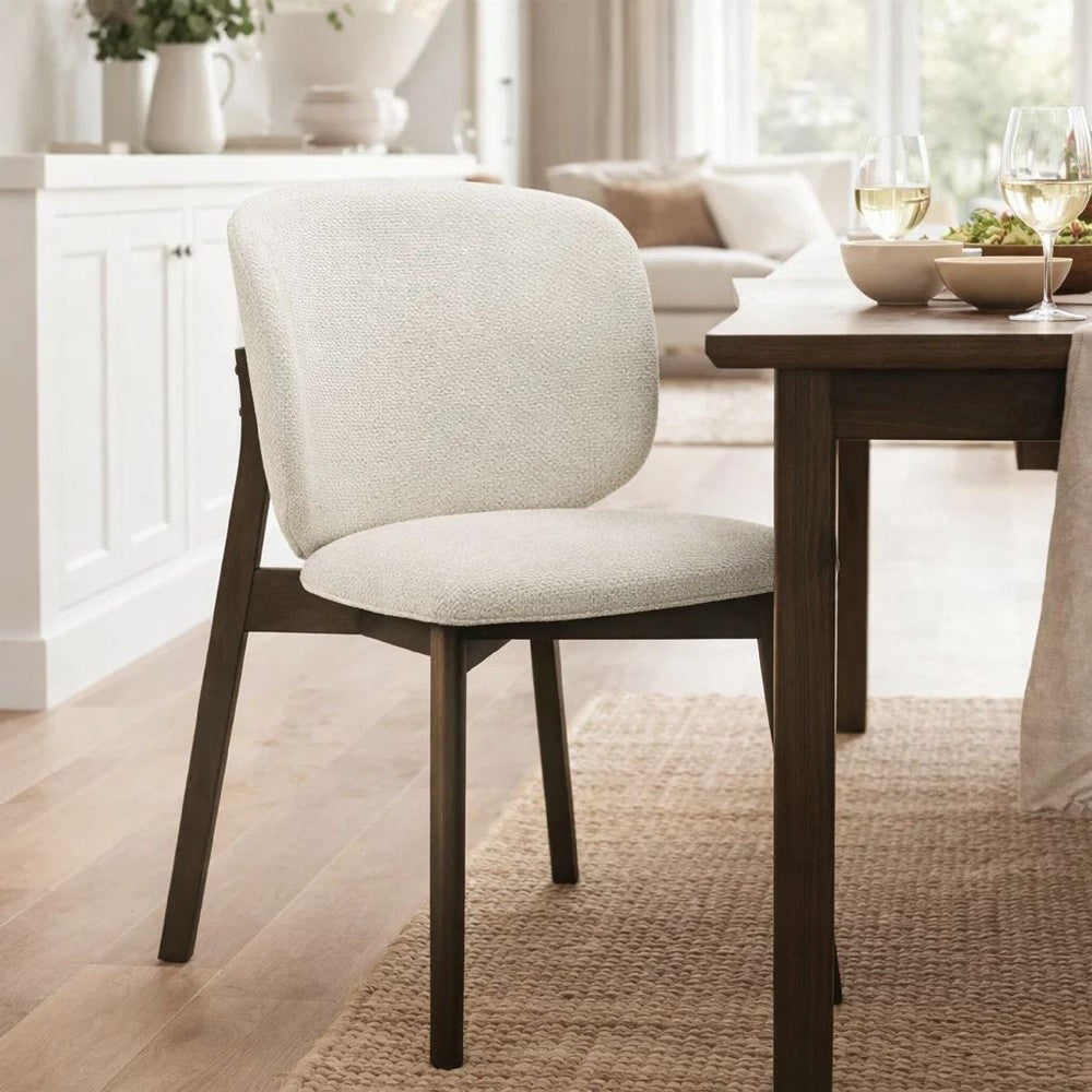 Benjara Mery Dining Side Chair Set of 2, Gray Chenille, Walnut Brown Legs