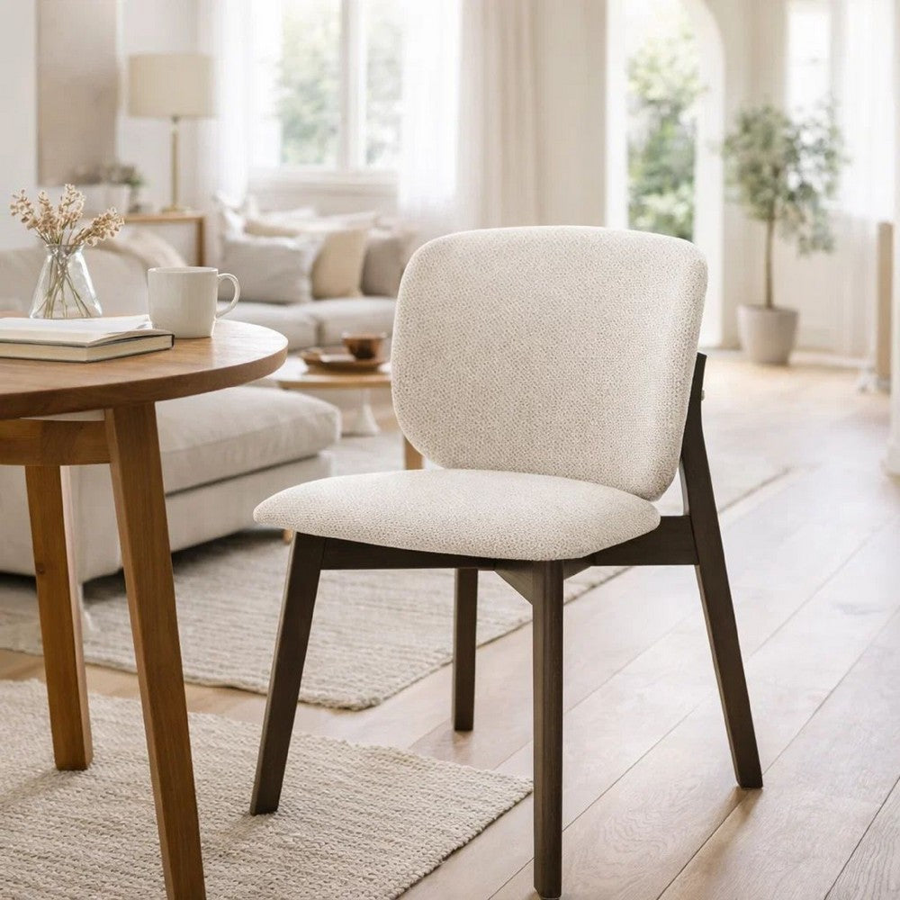 Benjara Mery Dining Side Chair Set of 2, Gray Chenille, Walnut Brown Legs