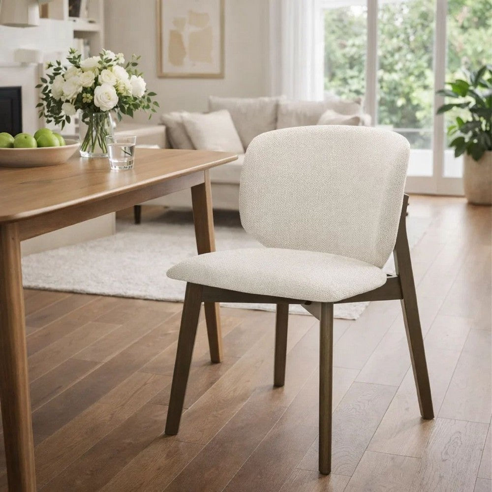 Benjara Mery Dining Side Chair Set of 2, Gray Chenille, Walnut Brown Legs