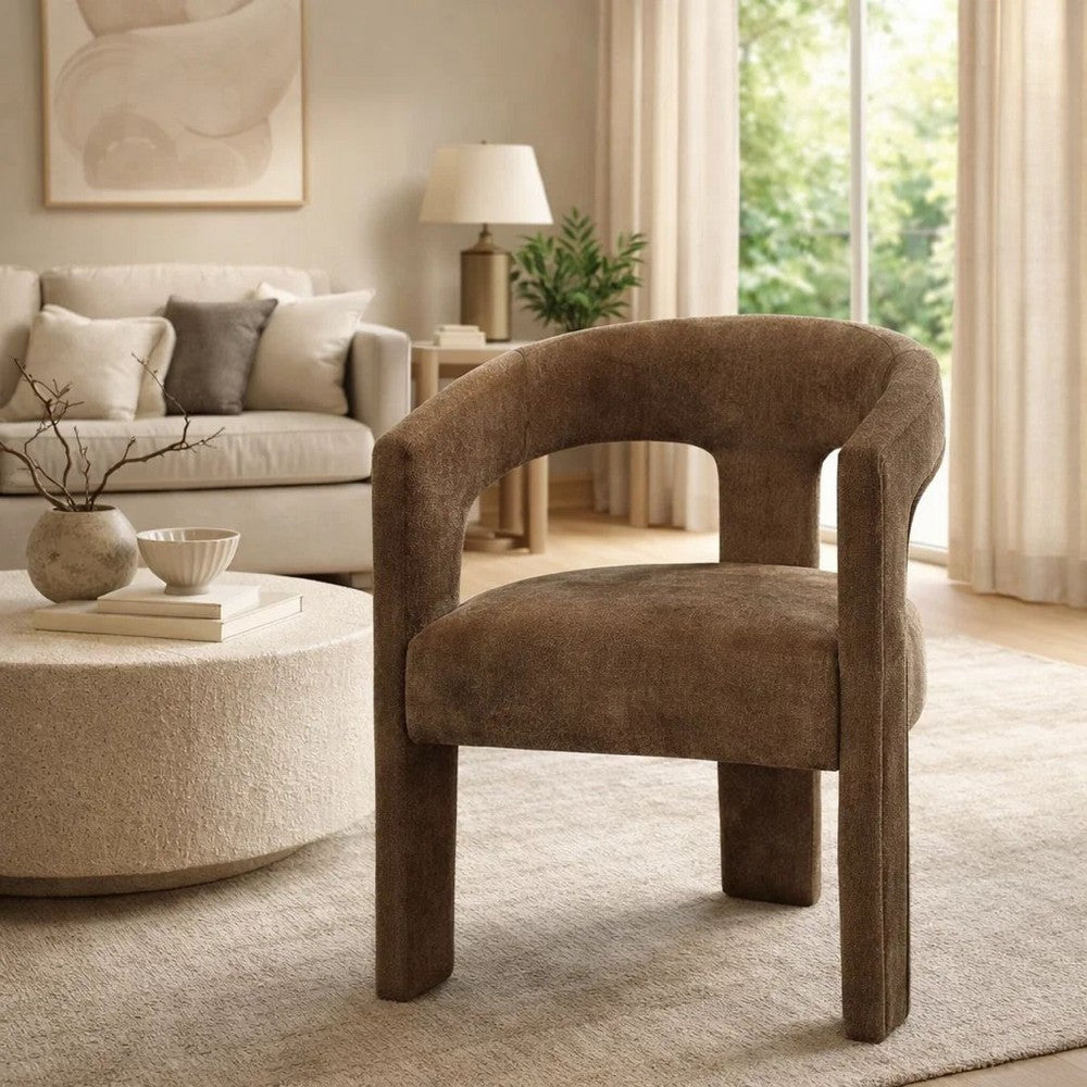 Benjara Hery Armchair Set of 2, Curved Padded Backrest And Seat, Brown Linen