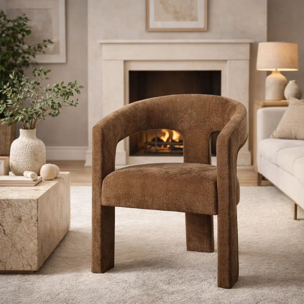 Benjara Hery Armchair Set of 2, Curved Padded Backrest And Seat, Brown Linen