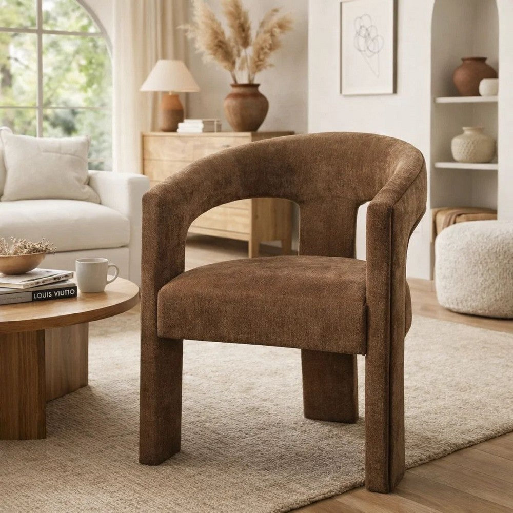 Benjara Hery Armchair Set of 2, Curved Padded Backrest And Seat, Brown Linen