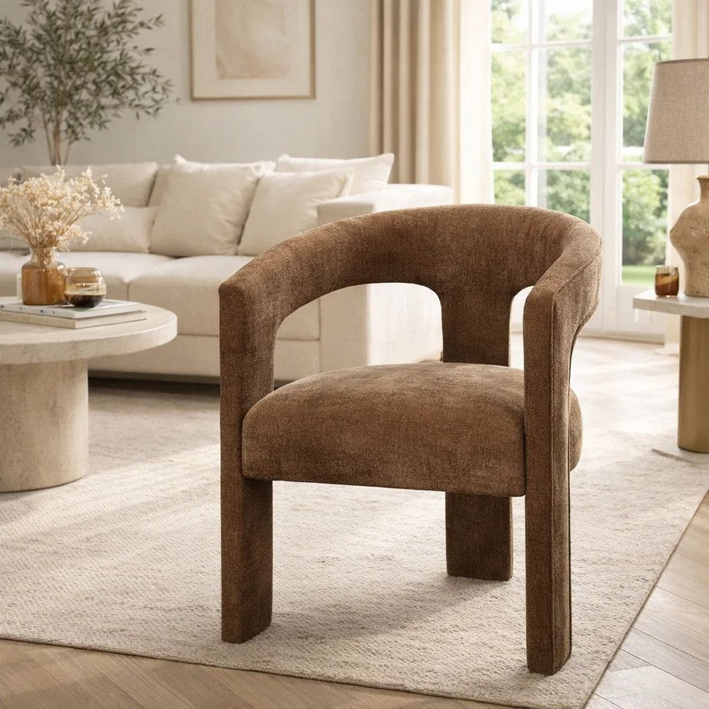 Benjara Hery Armchair Set of 2, Curved Padded Backrest And Seat, Brown Linen