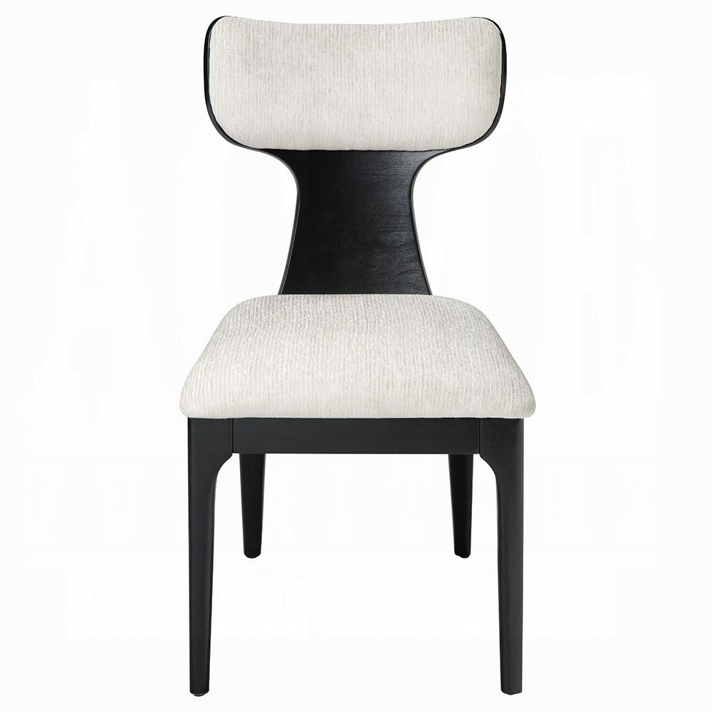 Benjara Kiri Dining Side Chair Set of 2, White Chenille Seat, Black Wood Legs