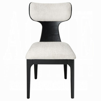 Benjara Kiri Dining Side Chair Set of 2, White Chenille Seat, Black Wood Legs