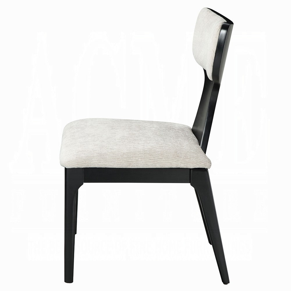 Benjara Kiri Dining Side Chair Set of 2, White Chenille Seat, Black Wood Legs