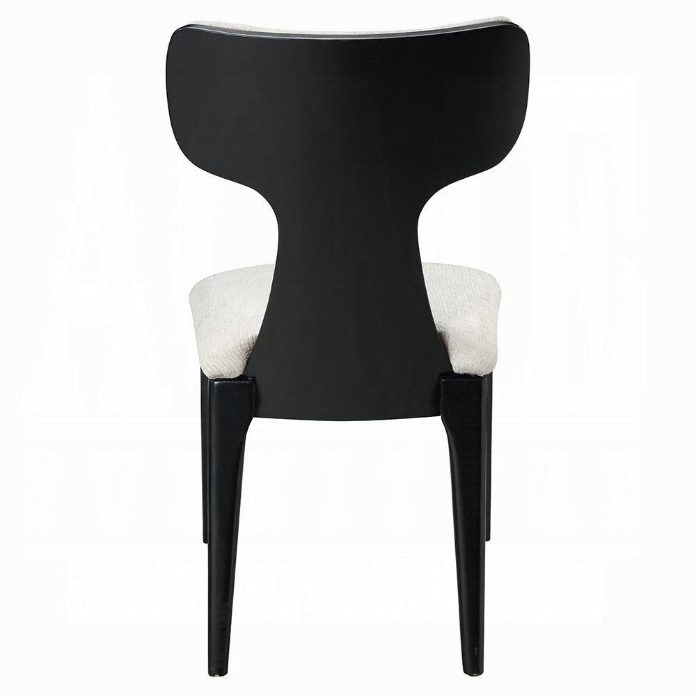 Benjara Kiri Dining Side Chair Set of 2, White Chenille Seat, Black Wood Legs