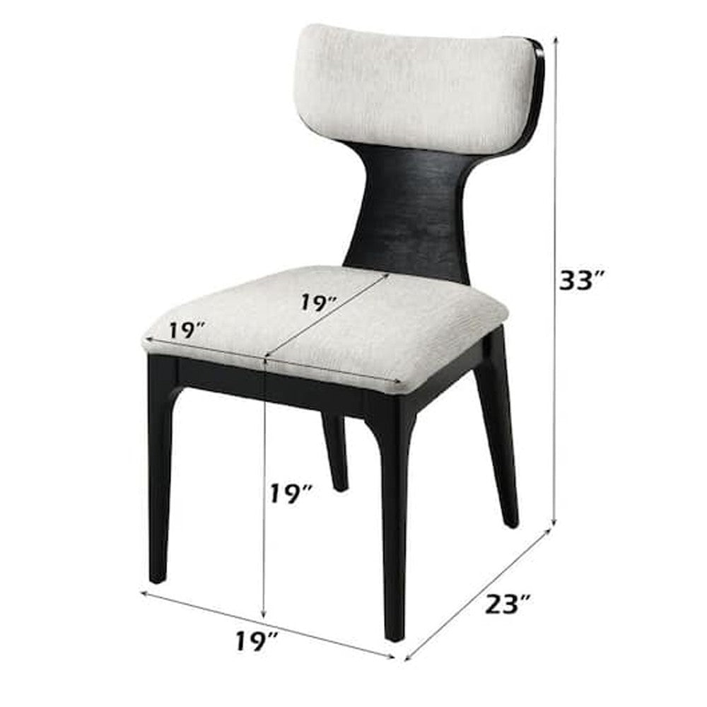 Benjara Kiri Dining Side Chair Set of 2, White Chenille Seat, Black Wood Legs