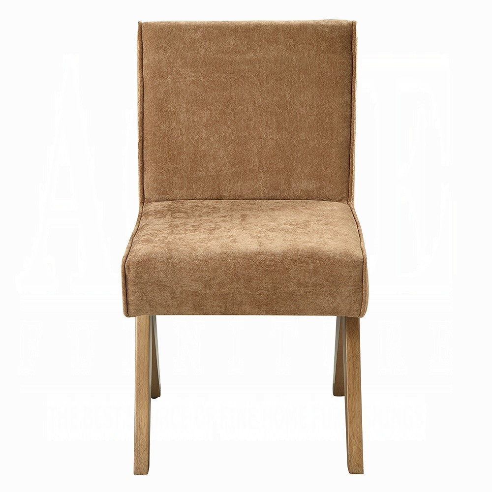 Benjara Sery Dining Side Chair Set of 2, Chocolate Brown Chenille, Wood Legs