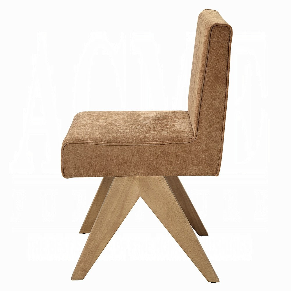 Benjara Sery Dining Side Chair Set of 2, Chocolate Brown Chenille, Wood Legs