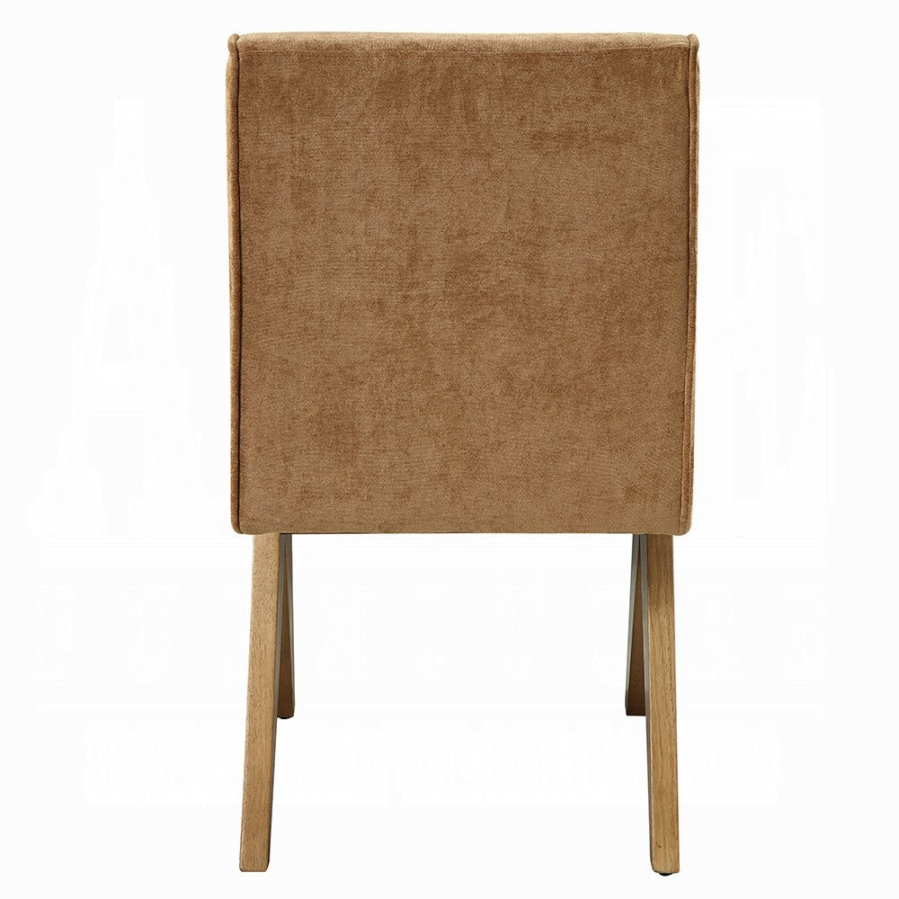 Benjara Sery Dining Side Chair Set of 2, Chocolate Brown Chenille, Wood Legs