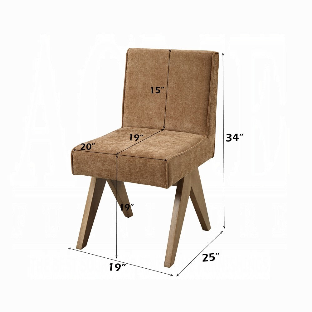 Benjara Sery Dining Side Chair Set of 2, Chocolate Brown Chenille, Wood Legs