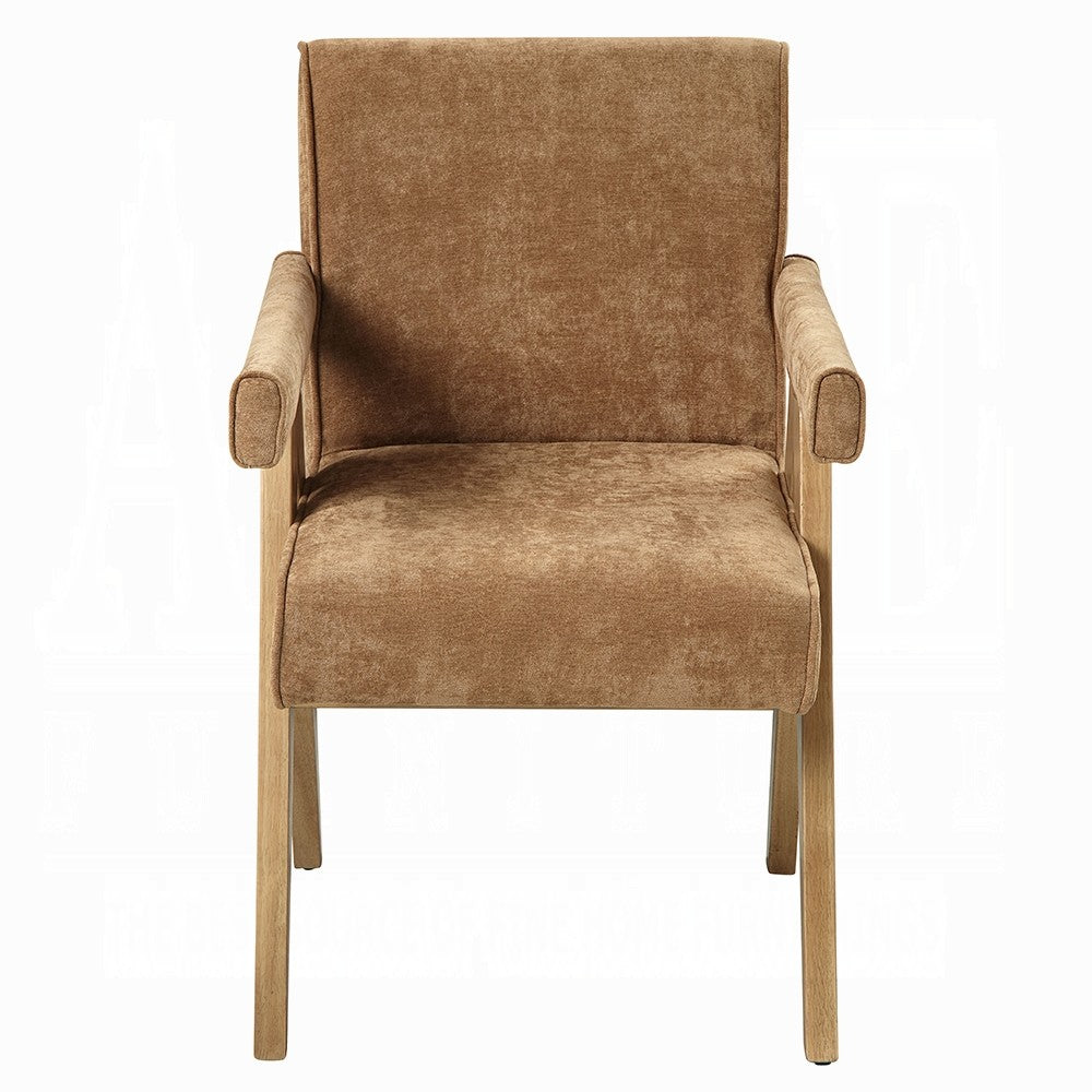 Benjara Sery Armchair Set of 2, Chocolate Brown Chenille Seat, Wood Legs