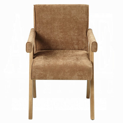 Benjara Sery Armchair Set of 2, Chocolate Brown Chenille Seat, Wood Legs