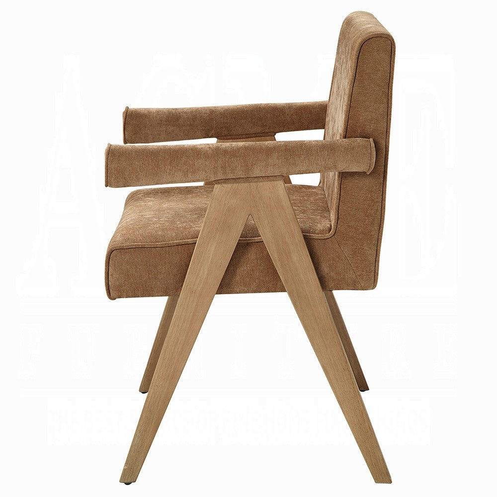 Benjara Sery Armchair Set of 2, Chocolate Brown Chenille Seat, Wood Legs