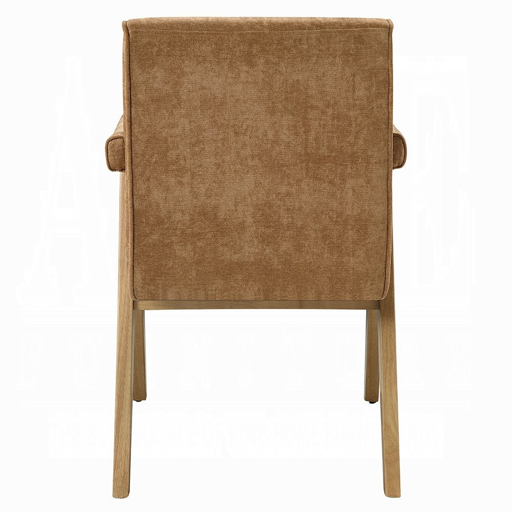 Benjara Sery Armchair Set of 2, Chocolate Brown Chenille Seat, Wood Legs