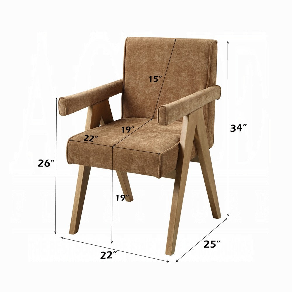 Benjara Sery Armchair Set of 2, Chocolate Brown Chenille Seat, Wood Legs