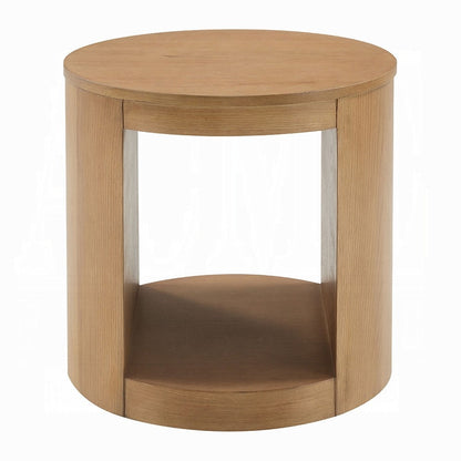Benjara Sery Side End Table, 22 Inch Round Top with Open Lower Shelf, Oak Brown