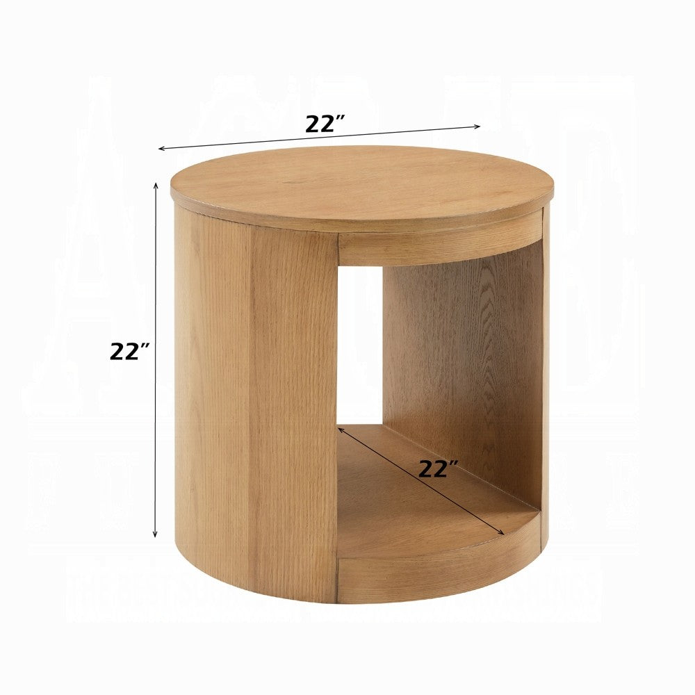 Benjara Sery Side End Table, 22 Inch Round Top with Open Lower Shelf, Oak Brown