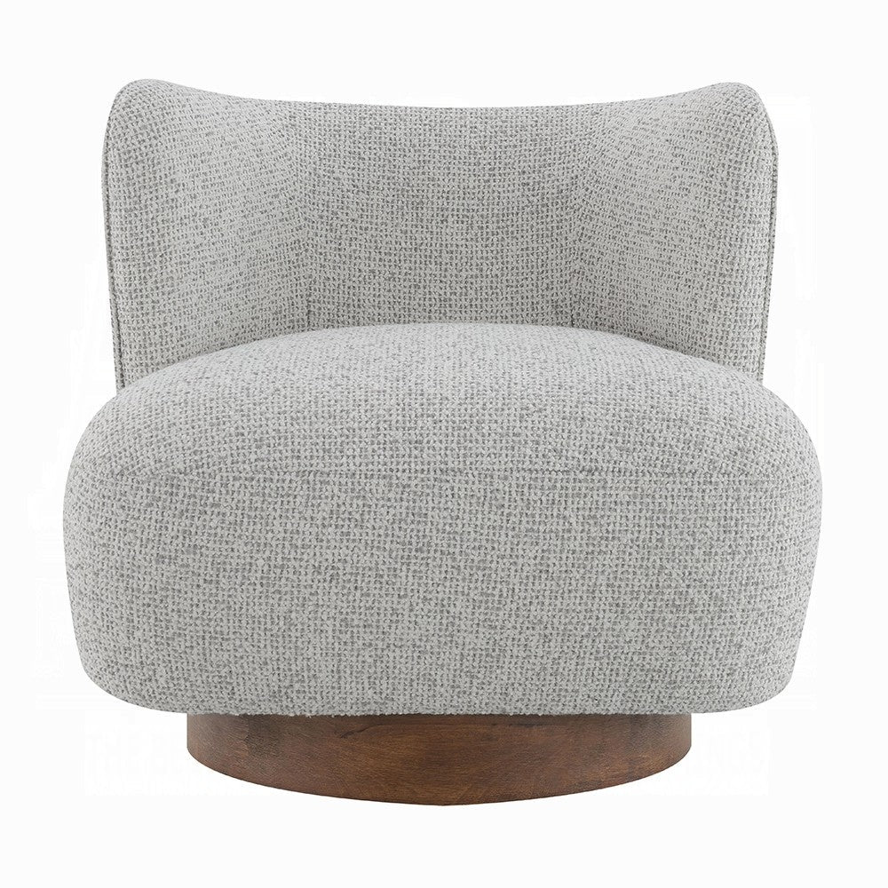 Benjara Sely Contemporary Accent Chair, Gray Tweed Fabric Curved Back, Round Base