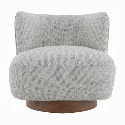Benjara Sely Contemporary Accent Chair, Gray Tweed Fabric Curved Back, Round Base