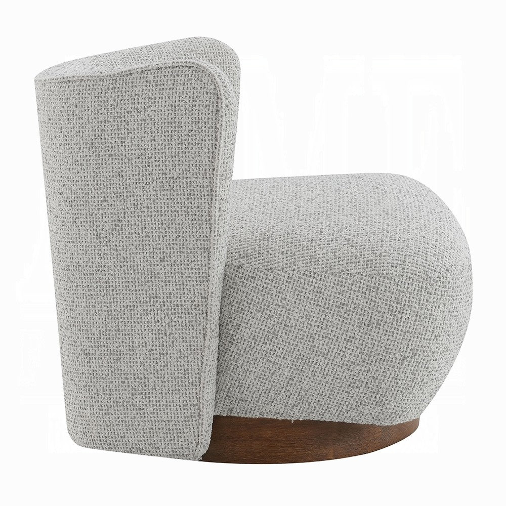 Benjara Sely Contemporary Accent Chair, Gray Tweed Fabric Curved Back, Round Base