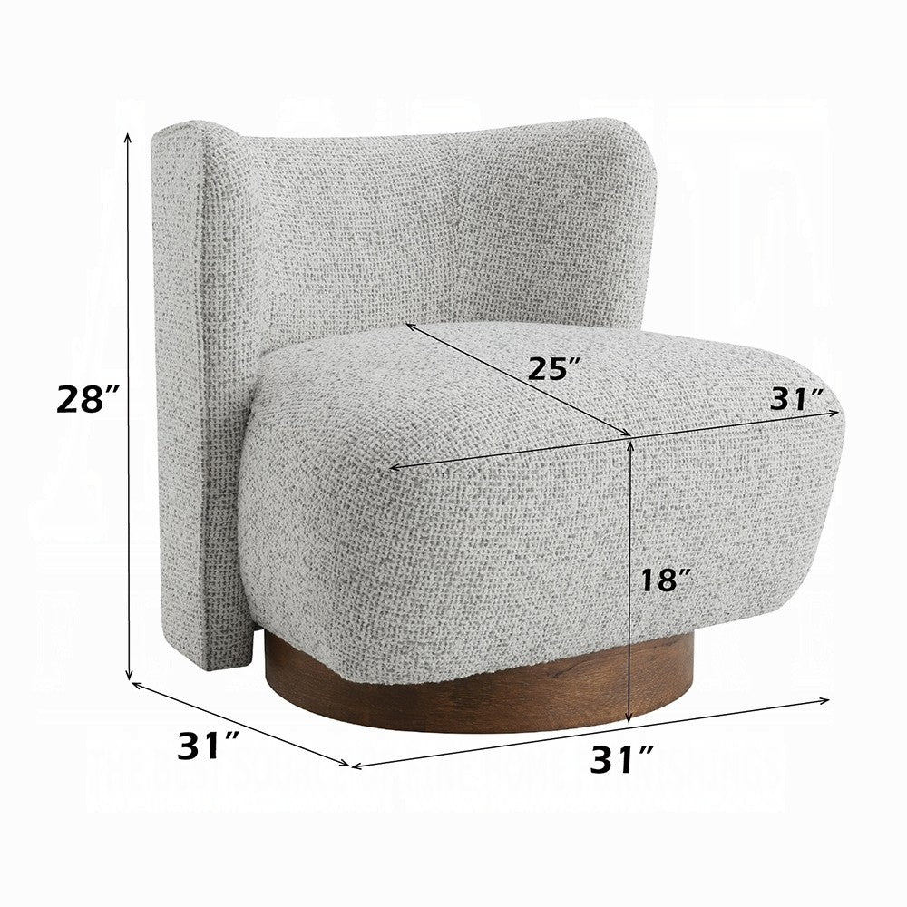 Benjara Sely Contemporary Accent Chair, Gray Tweed Fabric Curved Back, Round Base