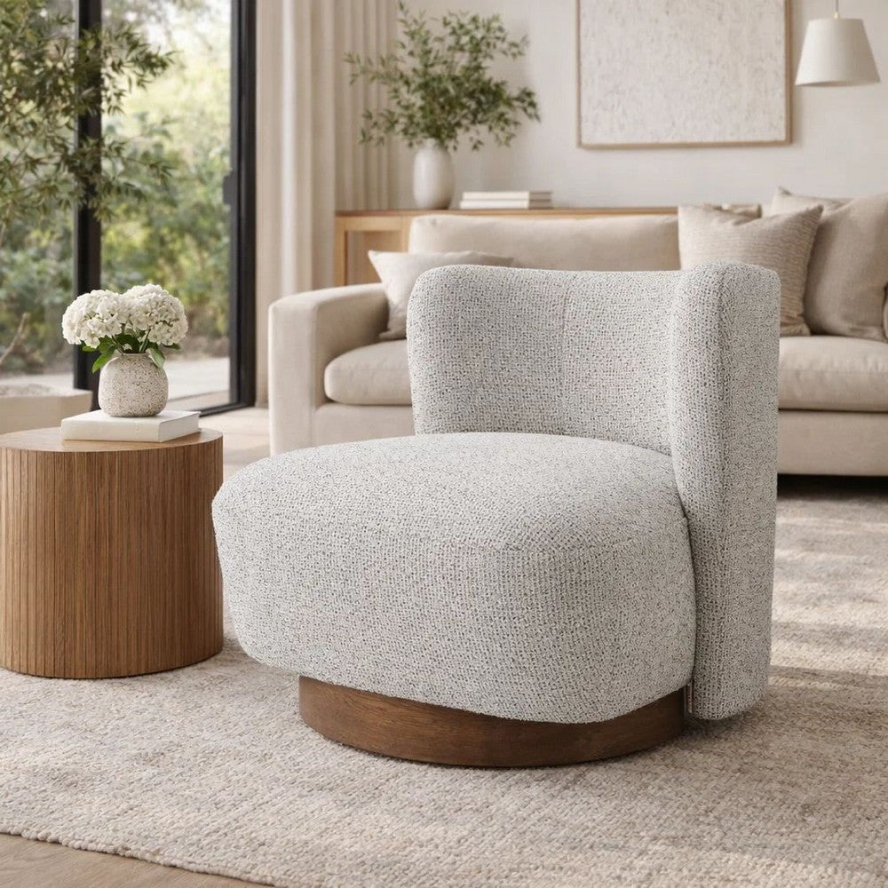Benjara Sely Contemporary Accent Chair, Gray Tweed Fabric Curved Back, Round Base