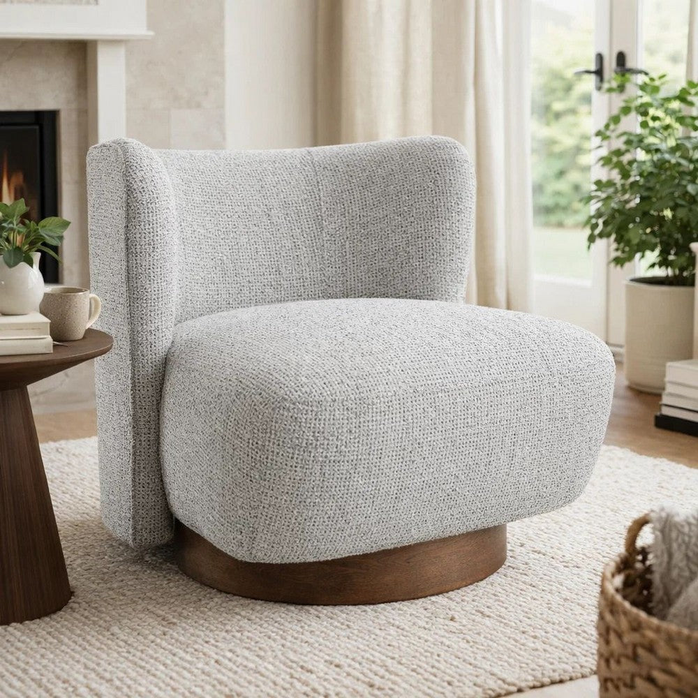 Benjara Sely Contemporary Accent Chair, Gray Tweed Fabric Curved Back, Round Base