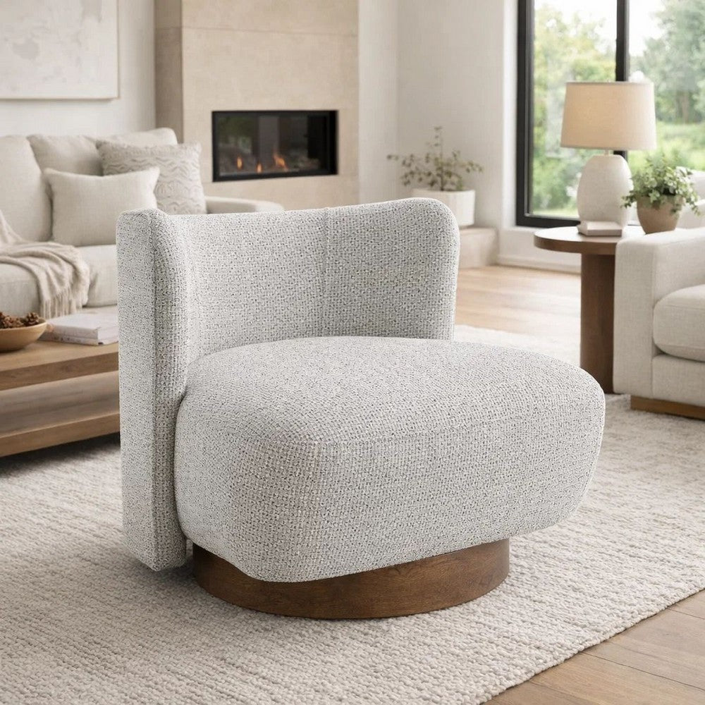 Benjara Sely Contemporary Accent Chair, Gray Tweed Fabric Curved Back, Round Base