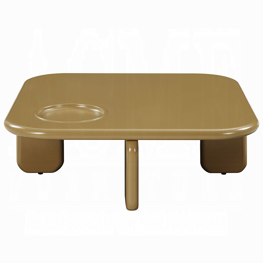 Benjara Jeny Coffee Table, 35 Inch Square Top with Rounded Corners, Yellow Brown