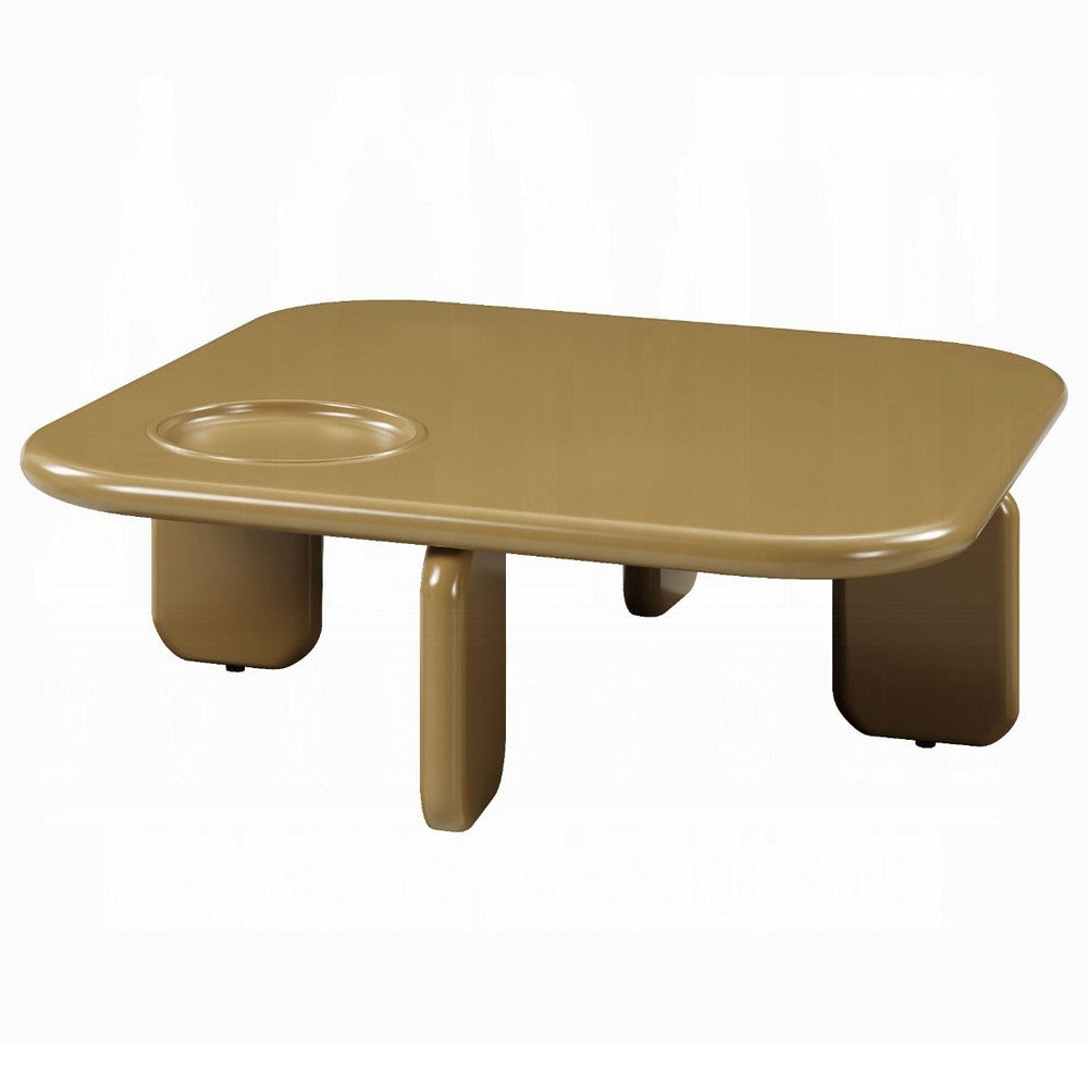 Benjara Jeny Coffee Table, 35 Inch Square Top with Rounded Corners, Yellow Brown
