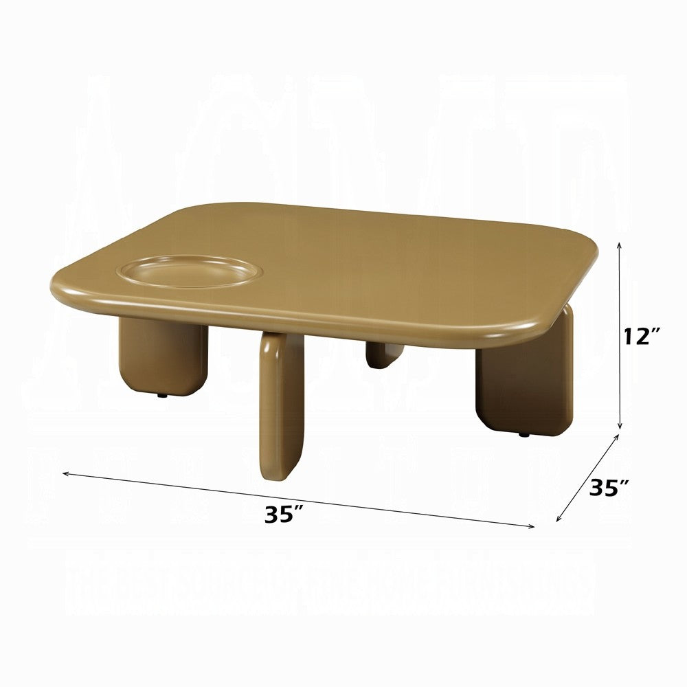 Benjara Jeny Coffee Table, 35 Inch Square Top with Rounded Corners, Yellow Brown