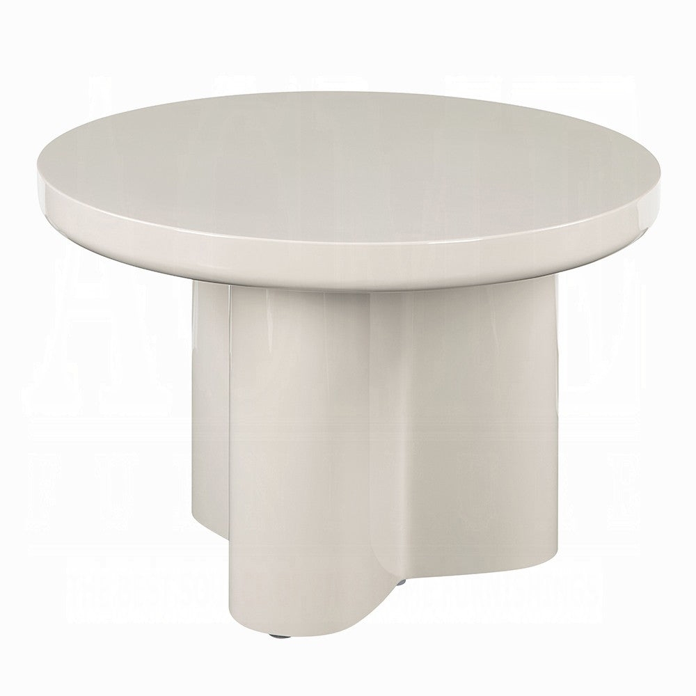 Benjara Jeny Side End Table, 24 Inch Round Top with Pedestal Base, Light Gray
