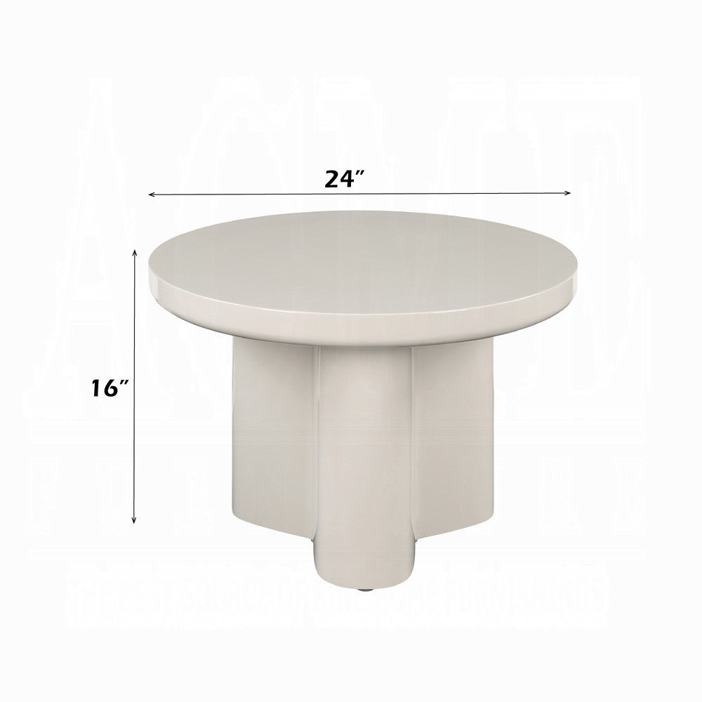 Benjara Jeny Side End Table, 24 Inch Round Top with Pedestal Base, Light Gray