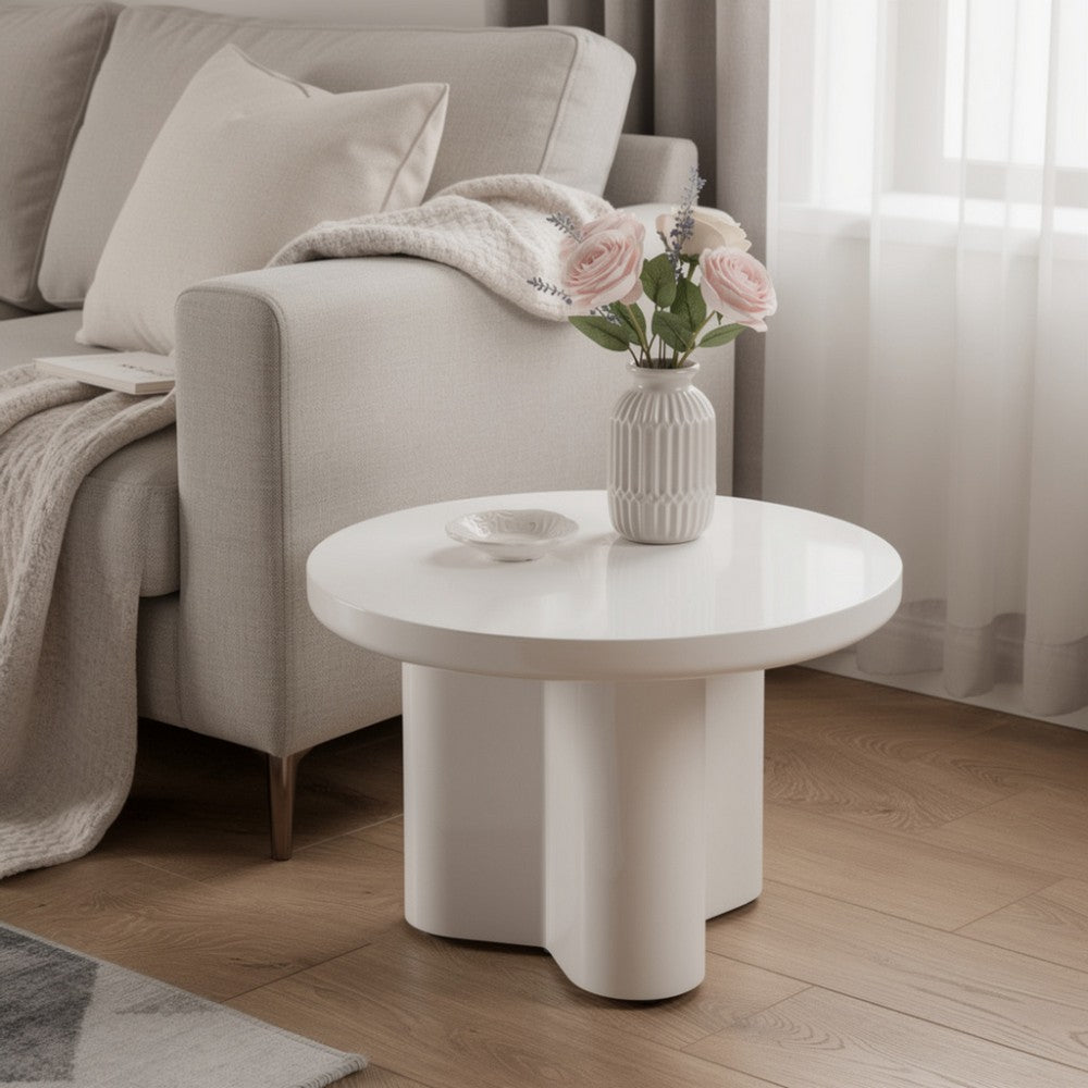 Benjara Jeny Side End Table, 24 Inch Round Top with Pedestal Base, Light Gray